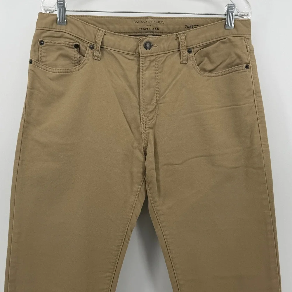 Banana Republic Travel Jean Mens 33x30 Slim Fit Khaki Tan Brown Pants 5-Pocket
